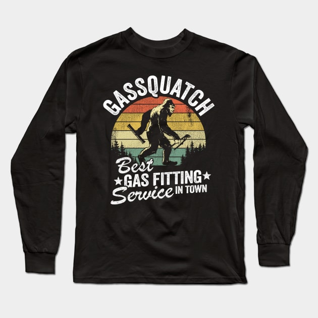 Gassquatch Service Funny Bigfoot Sasquatch Vintage Long Sleeve T-Shirt by Kuehni